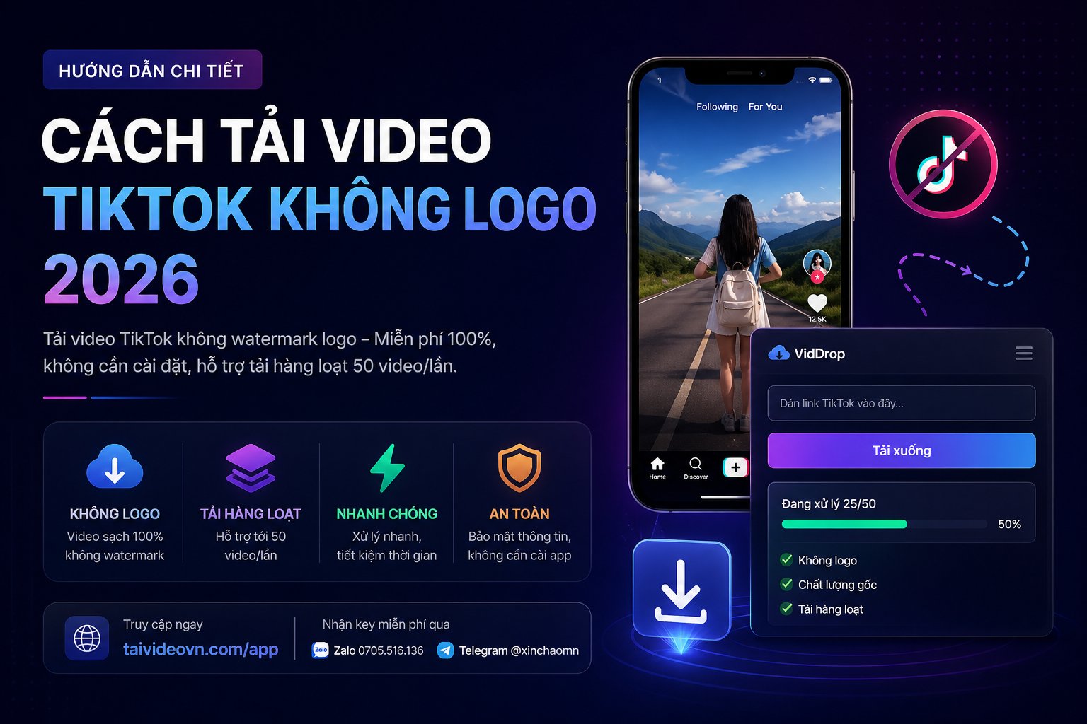 Cách Tải Video TikTok Không Logo 2026 — Hướng Dẫn A-Z