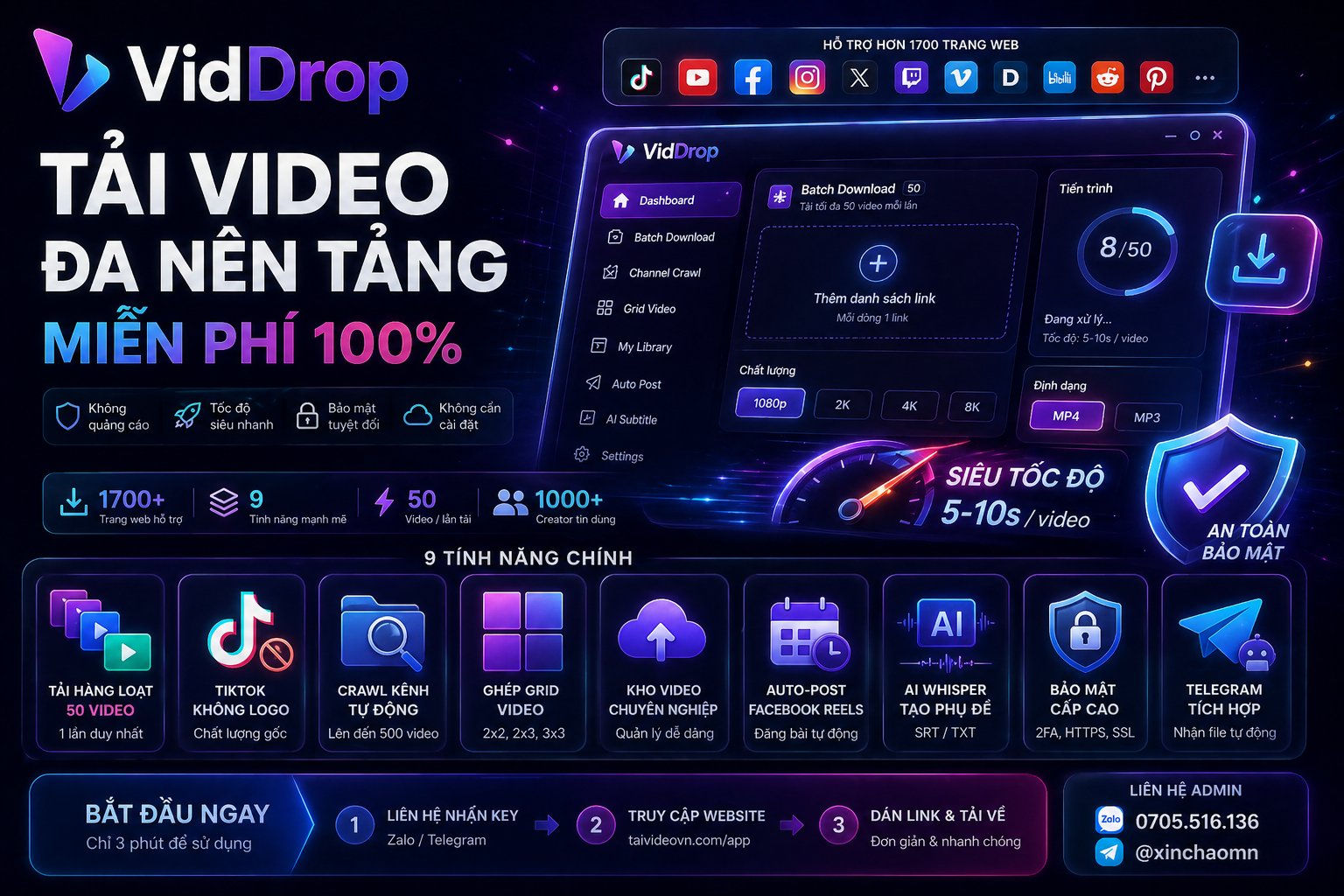 VidDrop Là Gì? Công Cụ Tải Video + AI Studio Miễn Phí 2026