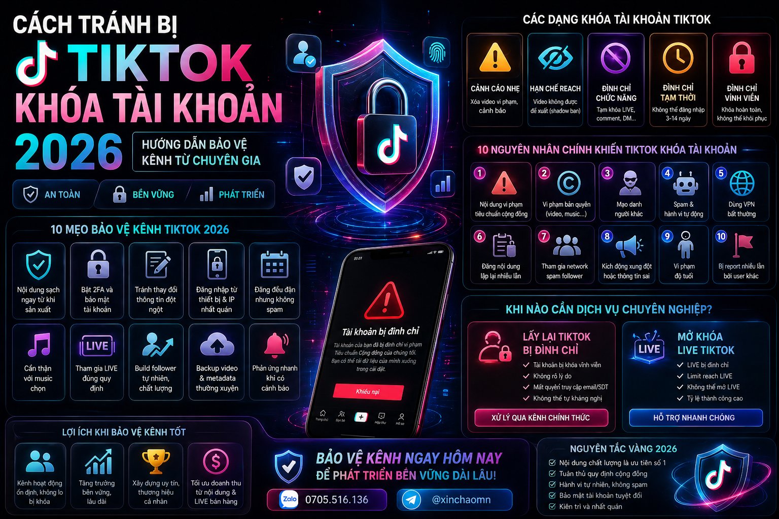 Tránh Bị TikTok Khóa Tài Khoản 2026 — 10 Cách Bảo Vệ